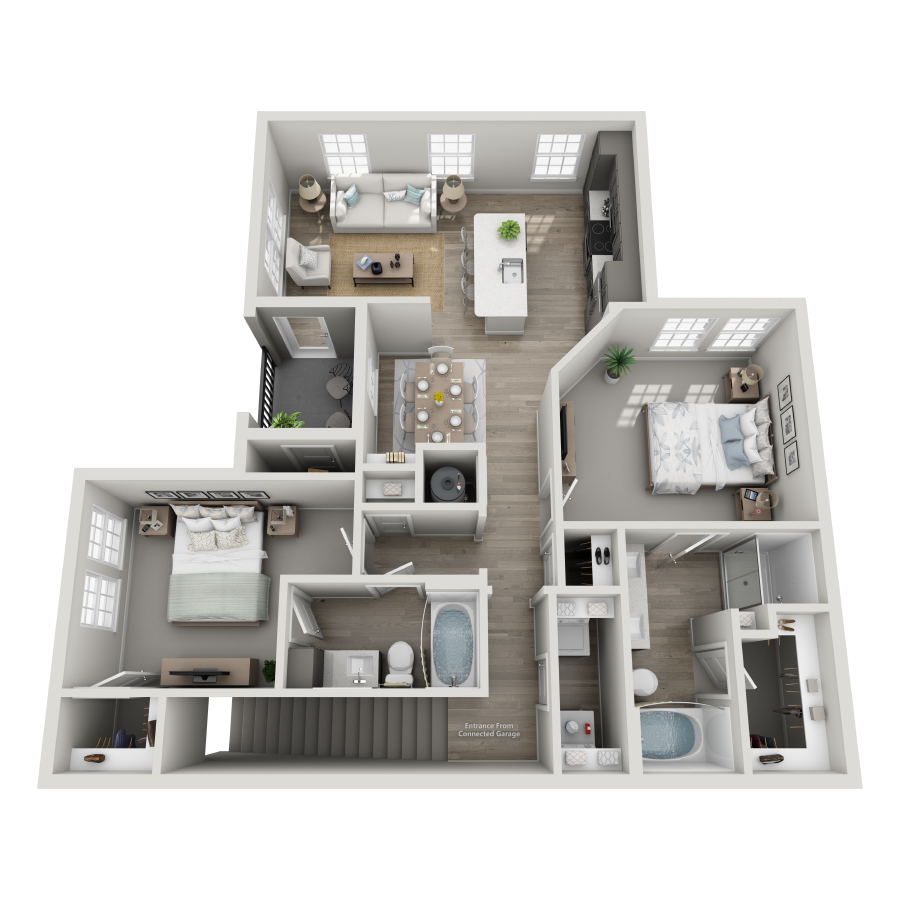 Rendering of the B4-U ALT floor plan with 2 bedroom[s] and 2 bathroom[s] at Milo (Garden)